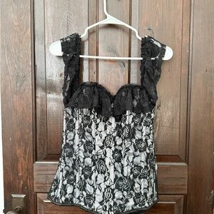black and white lace corset top